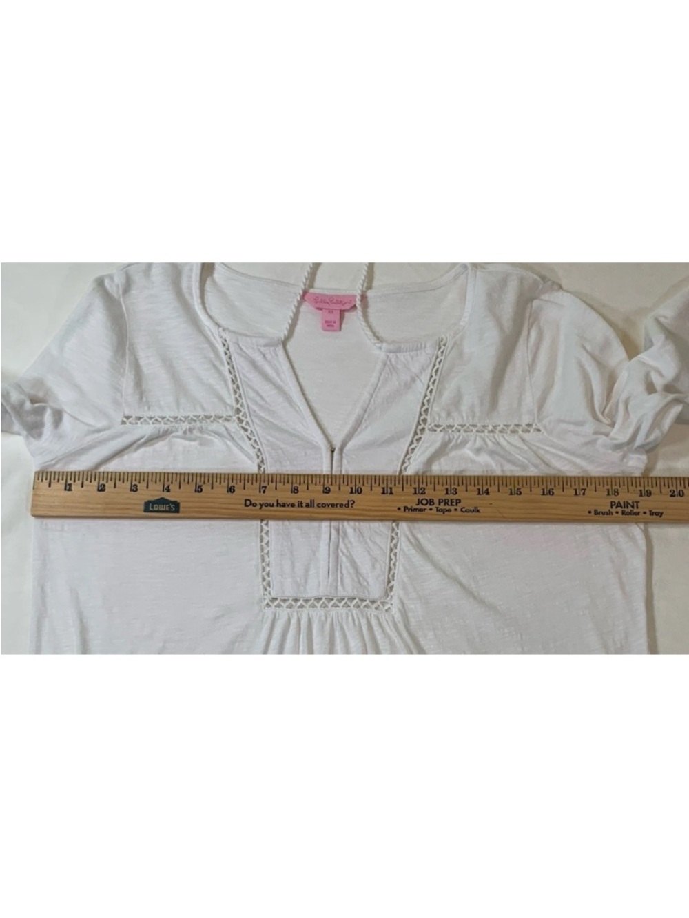 Lilly Pulitzer White Boho Peasant Tunic XS Tassel Tie Neck Resort Top - Picture 10 of 13